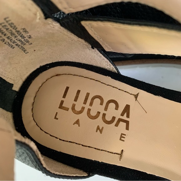 Lucca Lane Fifi Black Leather Strappy Wedge Sandals Size US 7 M - Picture 2 of 9